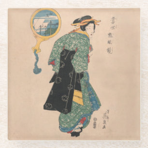 Posavasos De Vidrio Mujer japonesa kimono cortesana obra de arte