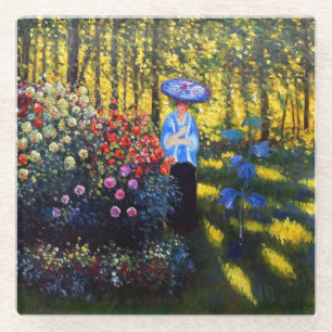 Posavasos De Vidrio Mujer Monet con una sombrilla en el jardín