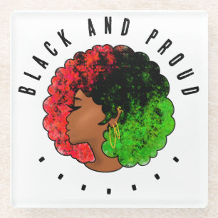 Posavasos De Vidrio Mujer niña negra panafricana orgullo afro verde ro