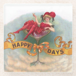 Posavasos De Vidrio Mujer Victoriana Feliz con Champán Rojo
