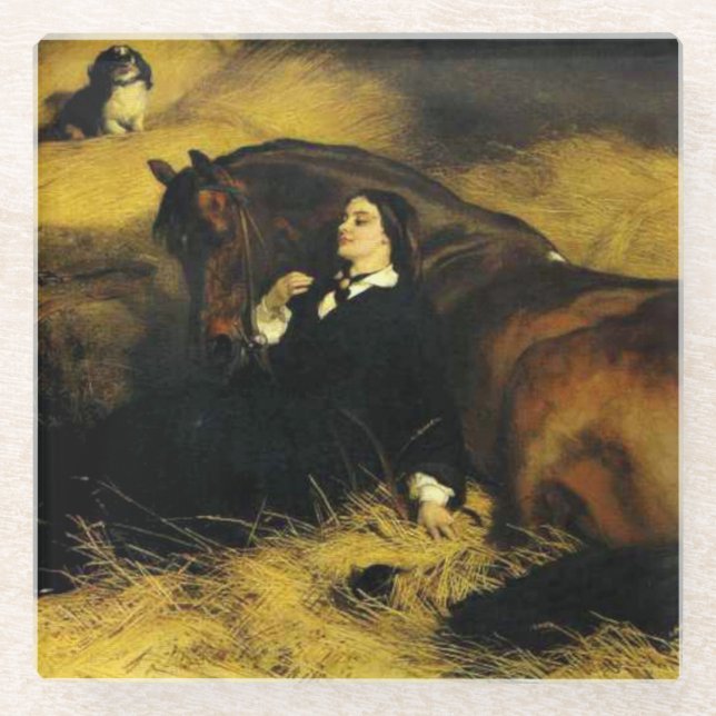 Posavasos De Vidrio Mujer y caballo (Anverso)