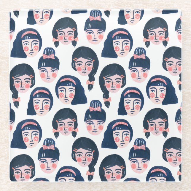 Posavasos De Vidrio Mujeres caprichosas: arte de la cara Personalizado (Anverso)