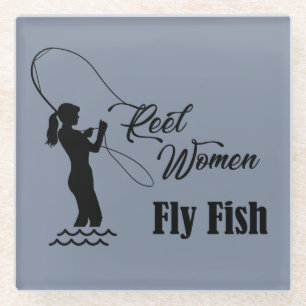 Posavasos De Vidrio Mujeres de carrete vuelan peces