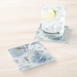 Posavasos De Vidrio Mundo Subacuático Caprichoso – Patrón de Criaturas