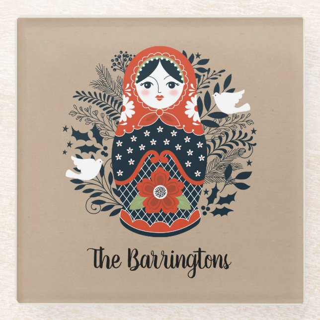 Posavasos De Vidrio Muñeca de nidificación rusa personalizada (Anverso)