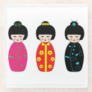 Posavasos De Vidrio Muñecas tradicionales del geisha de Kokeshi del