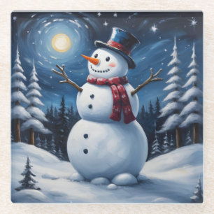 Posavasos De Vidrio Muñeco de nieve feliz de Navidad