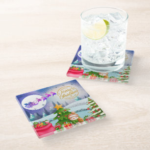 Posavasos De Vidrio Muñeco de nieve Feliz Navidad Árbol Regalo & Feliz