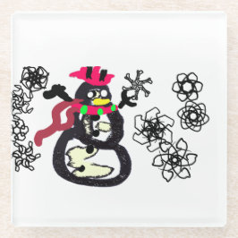 Posavasos De Vidrio Muñeco de nieve invierno 