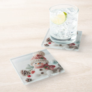 Posavasos De Vidrio Muñeco de Nieve Navideño Festivo