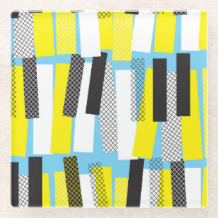 Posavasos De Vidrio Música de jazz, patrón geométrico azul amarillo.