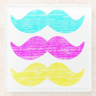 Posavasos De Vidrio Mustaches amarillos de magenta cian cián (estilo l
