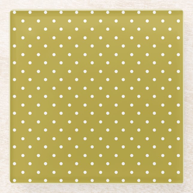 Posavasos De Vidrio  Mustard yellow white polka dots pattern  (Anverso)