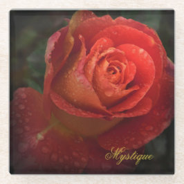 Posavasos De Vidrio Mystique Dark Botanical Red Orange Rose Coaster