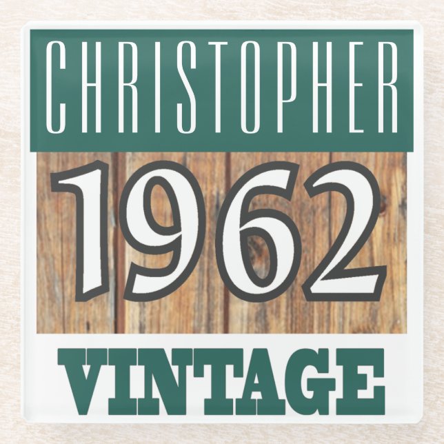 Posavasos De Vidrio Nacido en 1962. Nombre y año en una montaña rusa d (Anverso)