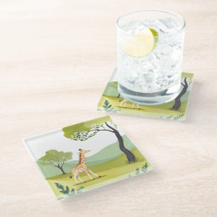 Posavasos De Vidrio Nacido para Explorar   Pintura Acuarela de Jirafa