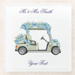 Posavasos De Vidrio  Nantucket Blue Floral Golf Cart Wedding Coaster.