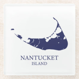 Posavasos De Vidrio Nantucket Island Map azul marino