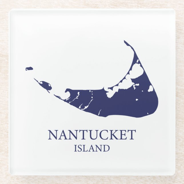 Posavasos De Vidrio Nantucket Island Map azul marino (Anverso)