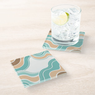 Posavasos De Vidrio Naranja azul ondulado colorido abstracto