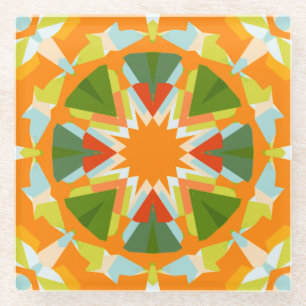 Posavasos De Vidrio Naranja brillante Vibrante Estrella Verde Boho Máx