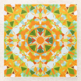 Posavasos De Vidrio Naranja brillante Vibrante Estrella Verde Boho Máx