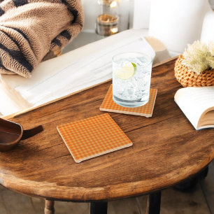 Posavasos De Vidrio Naranja Buffalo Plaid Holiday