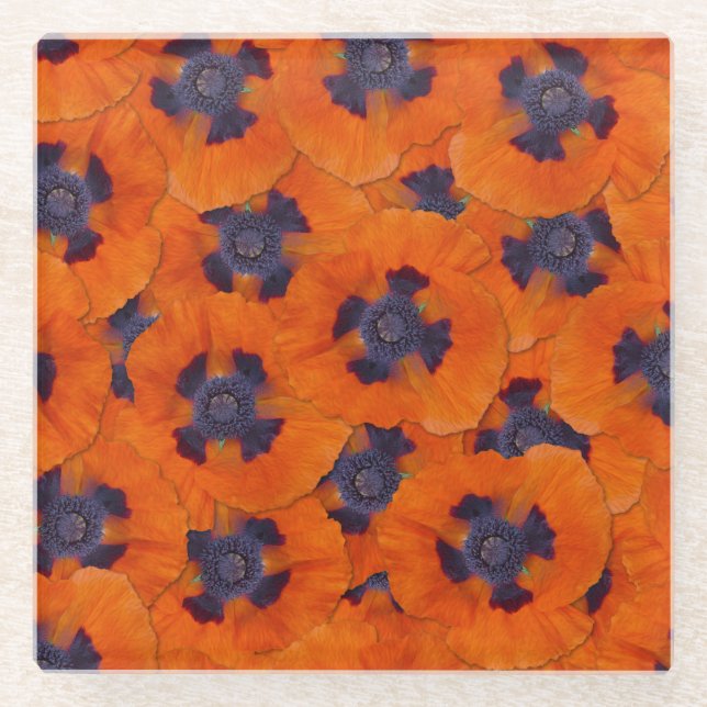 Posavasos De Vidrio Naranja de escarlata Poppy patrón sin soldadura (Anverso)