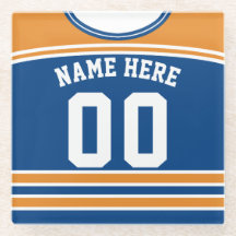 Naranja de nombre y número y Jersey de hockey azul
