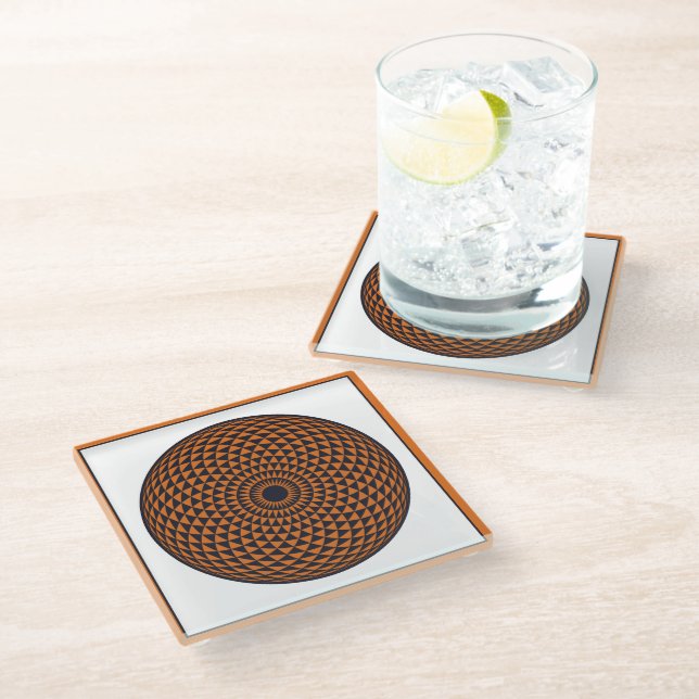 Posavasos De Vidrio Naranja Espiritual Gris Mandala Geométrica Orienta (Angular)