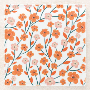Posavasos De Vidrio Naranja floral Pastel blanco sin soldadura