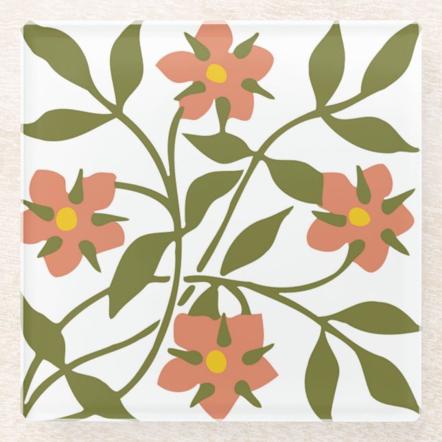 POSAVASOS DE VIDRIO NARANJA FLOWERS (Anverso)