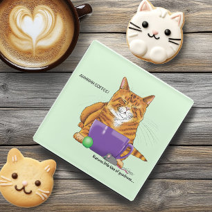 Posavasos De Vidrio Naranja Ginger Coffee Cat Funny