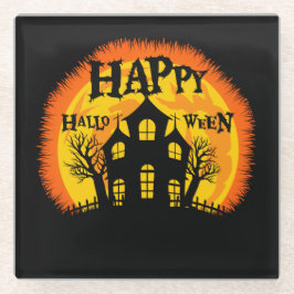 Posavasos De Vidrio Naranja NEGRO AMARILLO HAPPY HALLOWEEN HOUSE