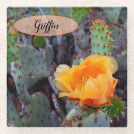 Posavasos De Vidrio Naranja Pricky Pear Opuntia Cactus Flower Photo
