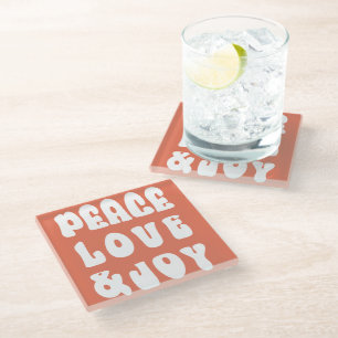 Posavasos De Vidrio Naranja Retro Groovy Paz Amor Alegría Vacaciones