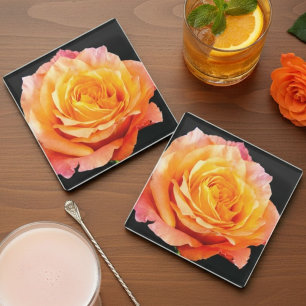 Posavasos De Vidrio Naranja romántico Rosa inglés