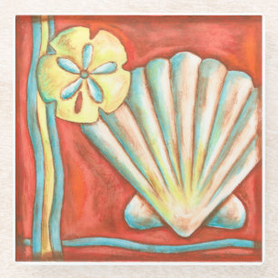 Posavasos De Vidrio Naranja Rústico Seashells
