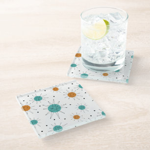 Posavasos De Vidrio Naranja Turquesa Franciscano Starburst Mid Century
