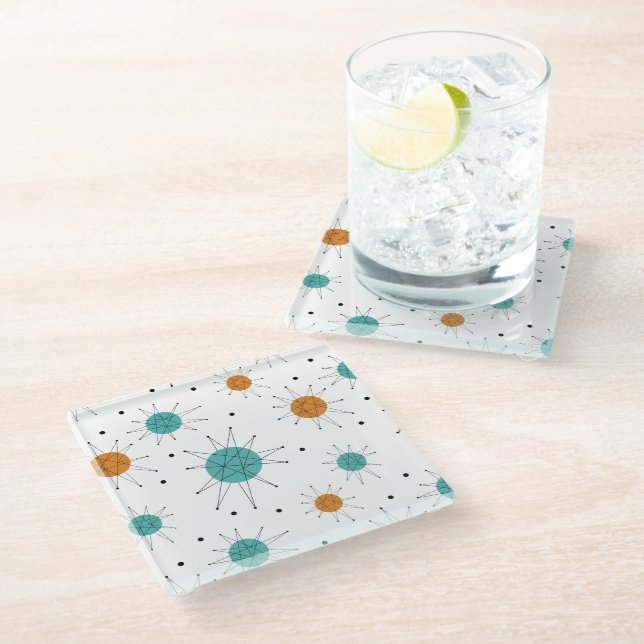 Posavasos De Vidrio Naranja Turquesa Franciscano Starburst Mid Century (Angular)