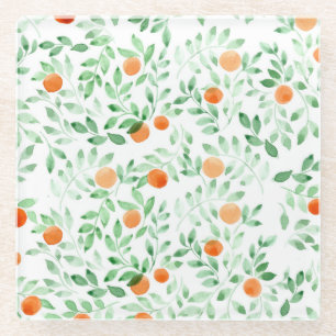 Posavasos De Vidrio Naranja verde Tangerine Provence acuarela