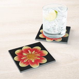 Posavasos De Vidrio Naranja y collareta amarilla Dahlia Floral