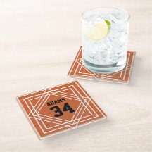 Posavasos de vidrio naranja y negro para fanático