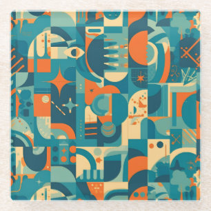 Posavasos De Vidrio Naranja y Verde Geométrico Abstracto