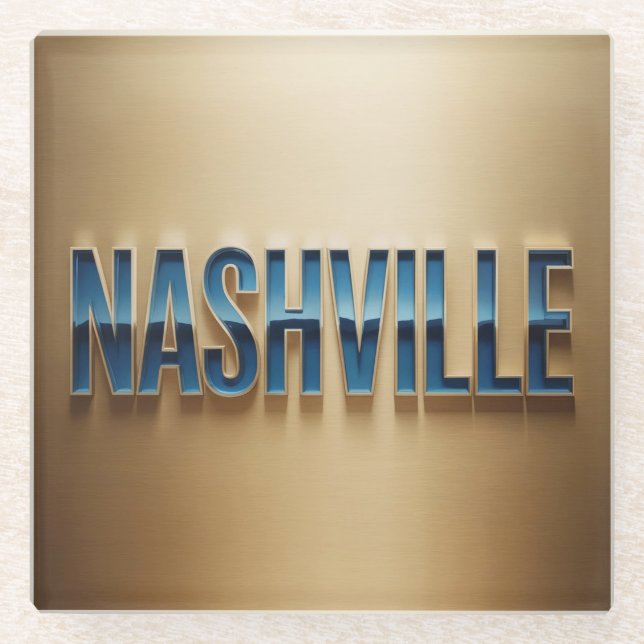 Posavasos De Vidrio Nashville Blue Gold Coaster Set (Anverso)