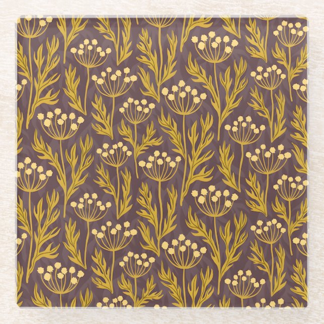 Posavasos De Vidrio Natural Floral Pattern: Golden Accents  Dark Canva (Anverso)