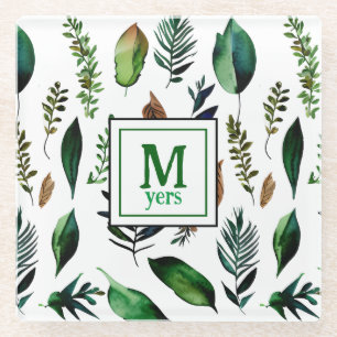 Posavasos De Vidrio Naturaleza botánica del follaje verde personalizad