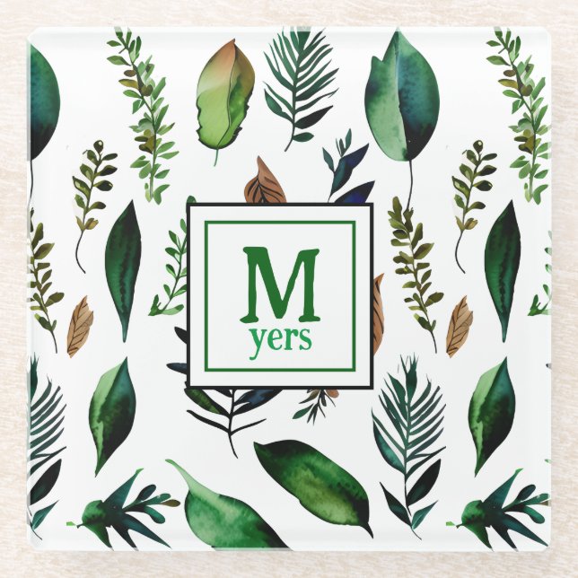 Posavasos De Vidrio Naturaleza botánica del follaje verde personalizad (Anverso)