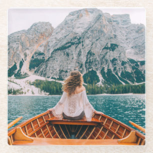 Posavasos De Vidrio Naturaleza del lago alpino de Silhouette