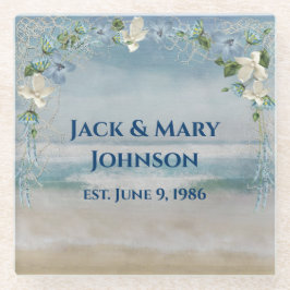 Posavasos De Vidrio Nautica y flores en aniversario